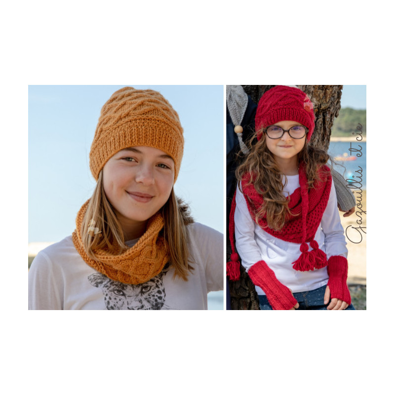 Farandole de Douceur  Bonnet chèche et mitaine en tricot pour enfant
