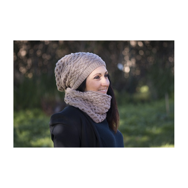 Fiche Patron Tricot : L'ensemble Bonnet et tour de cou"Aran" pour Femme 