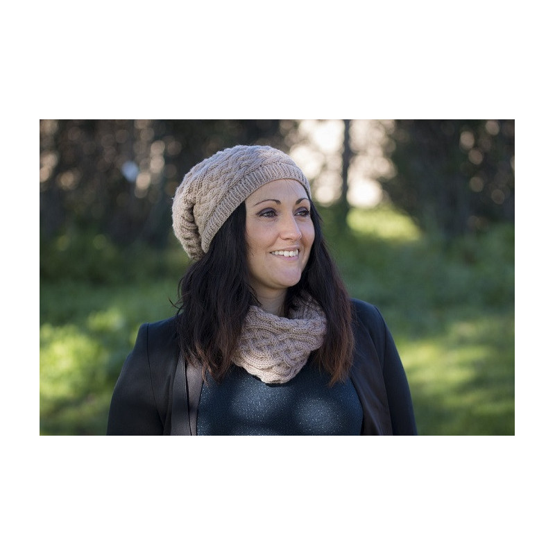 Fiche Patron Tricot : L'ensemble Bonnet et tour de cou"Aran" pour Femme