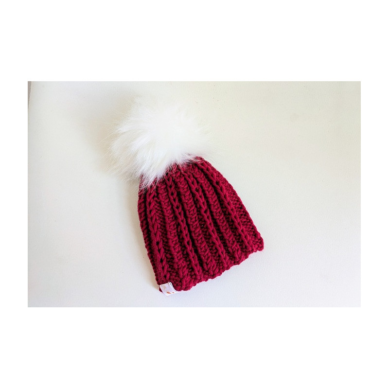 Bonnet Trop Chou Fuchia Pompon Blanc Bonnet Trop Chou Fuchia Pompon Blanc