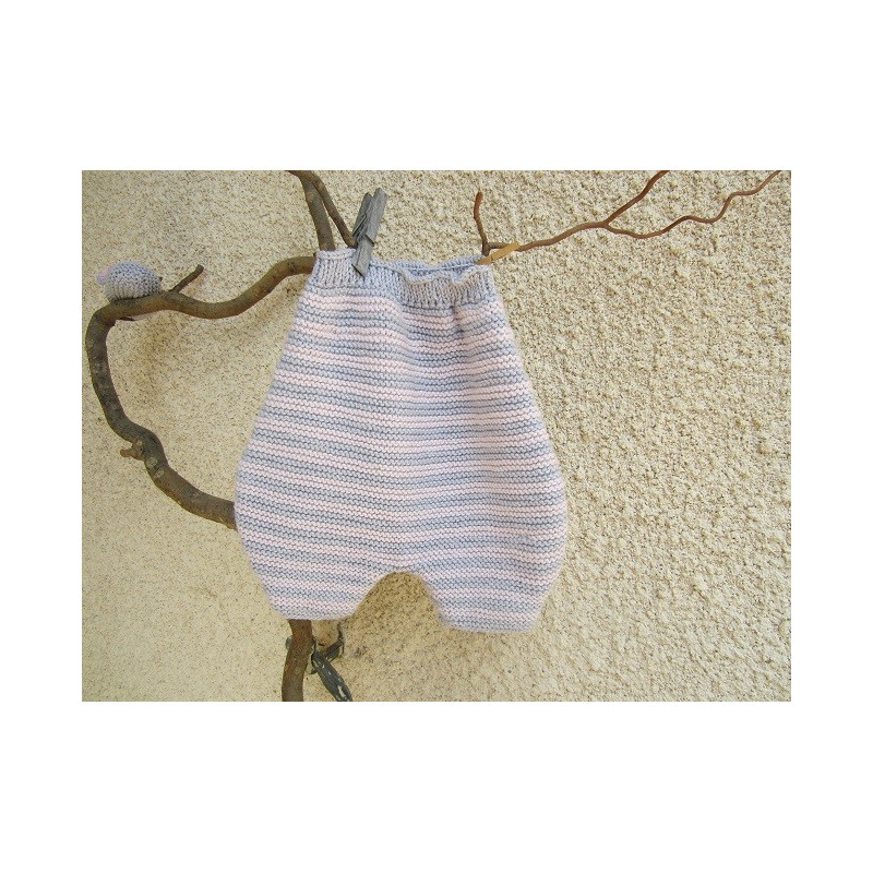 Sarouel Tricoté Main "Maille Douillette" pour Bébé Fille