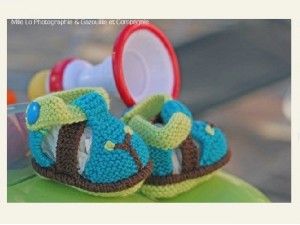 Chaussons chaussures tricotés main "Turquoise"