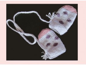 Moufle tricotée main "Jardin d'Hiver" fleurs rebrodées