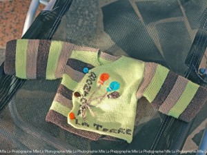 Brassière Mérinos tricotée main point mousse et jersey "Bonjour la Terre"