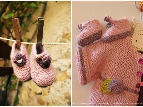Chaussons tricotés pour la maternité 100% Mérinos "Tendre Guimauve"